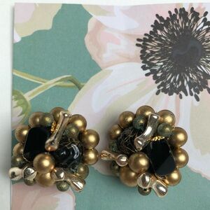 Mid-Century Gold Tone Cluster Clip On Earrings